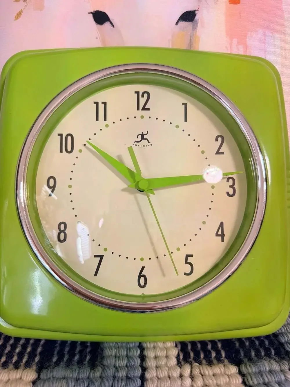 Retro Square Apple Green Plastic 9.25-inch Infinity Instruments Wall Clock